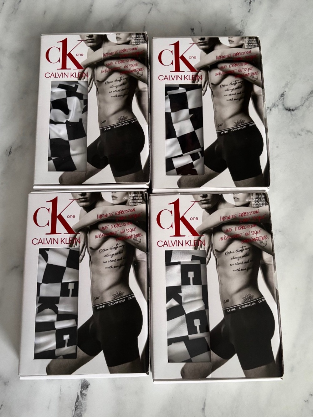 Calvin Klein CK One Logo Black Check Boxer Brief Underwear NB2226 008 Lot of 4